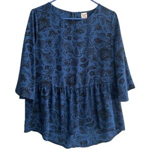 Faded Glory Women Paisley Blouse Blue Flowy Sleeve Size Medium 8-10